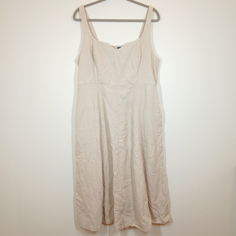 Old Navy Dress Womens XL Beige Linen Blend Midi Smocked Back Sweetheart Summer